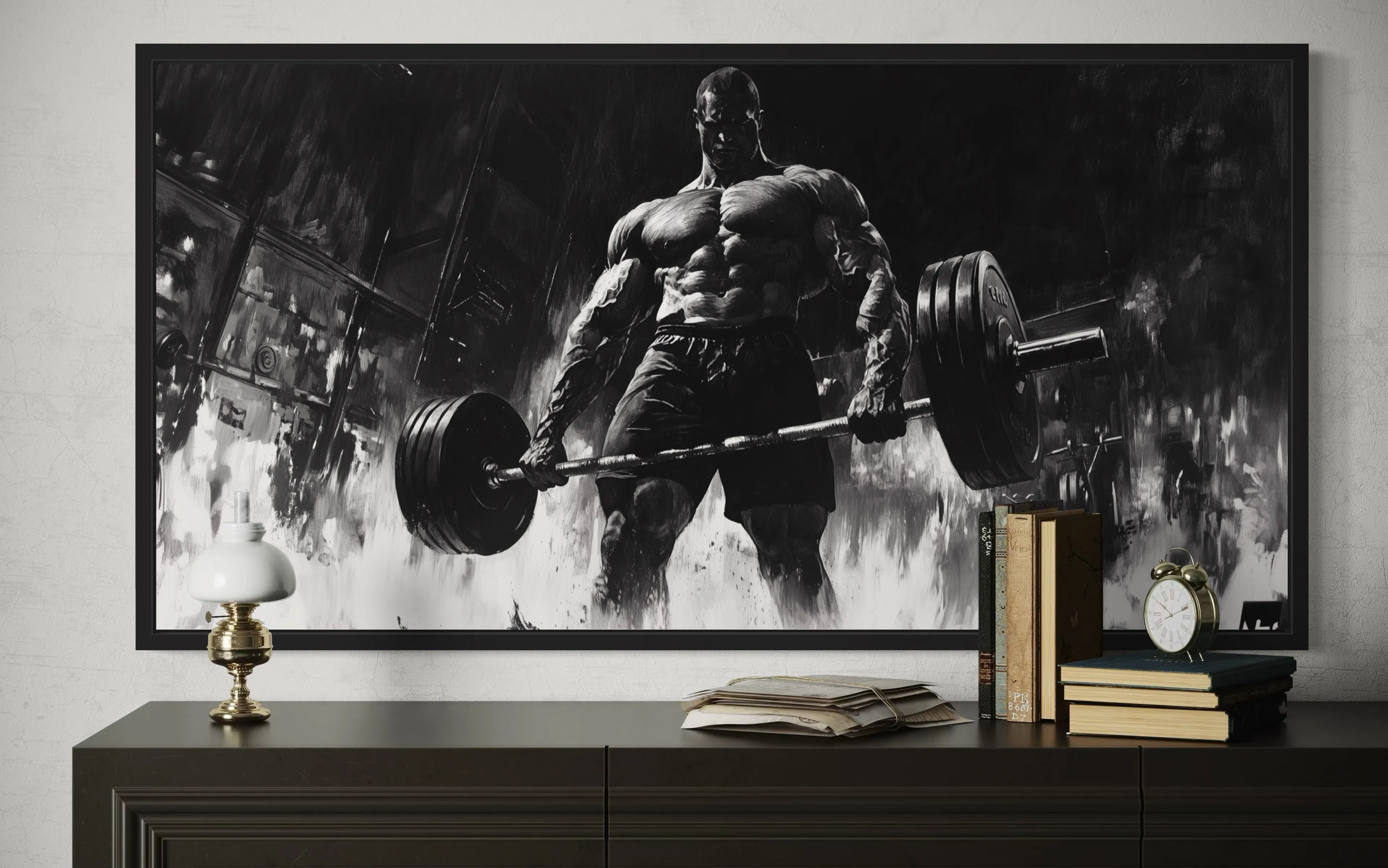 Man Doing Deadlift Motivational Gym Framed Canvas Wall Art
