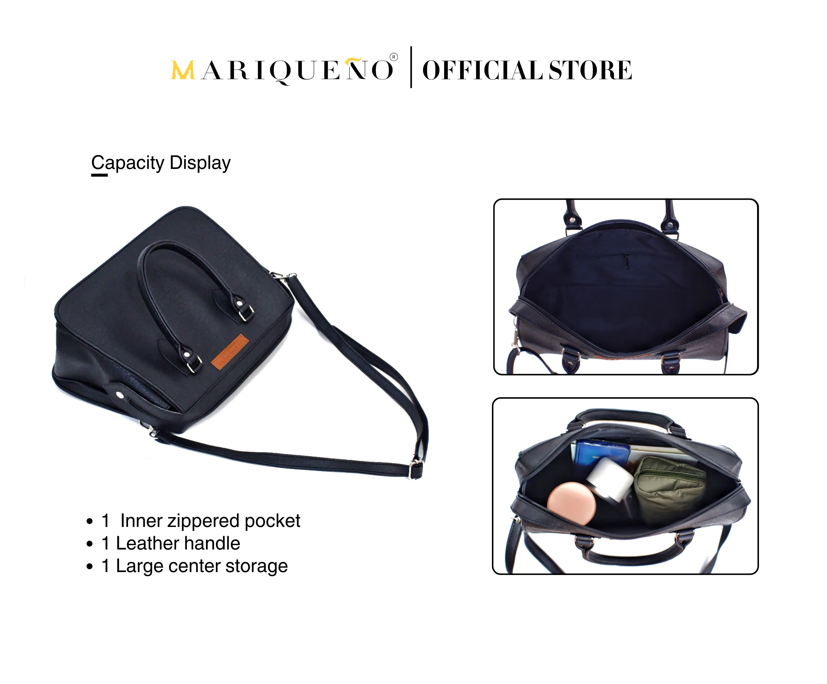 MARGAUX Classic Handbag with Sling in Black