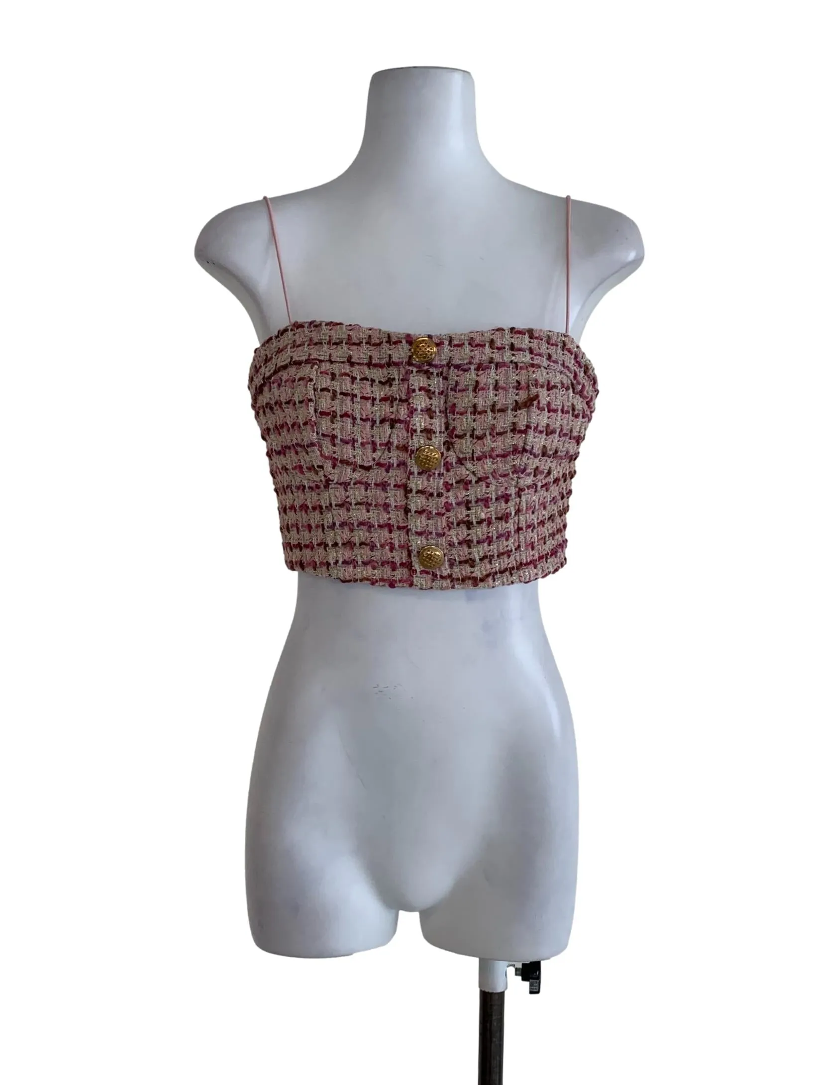 Mauve Shepherd'S Check Sleeveless Crop Top