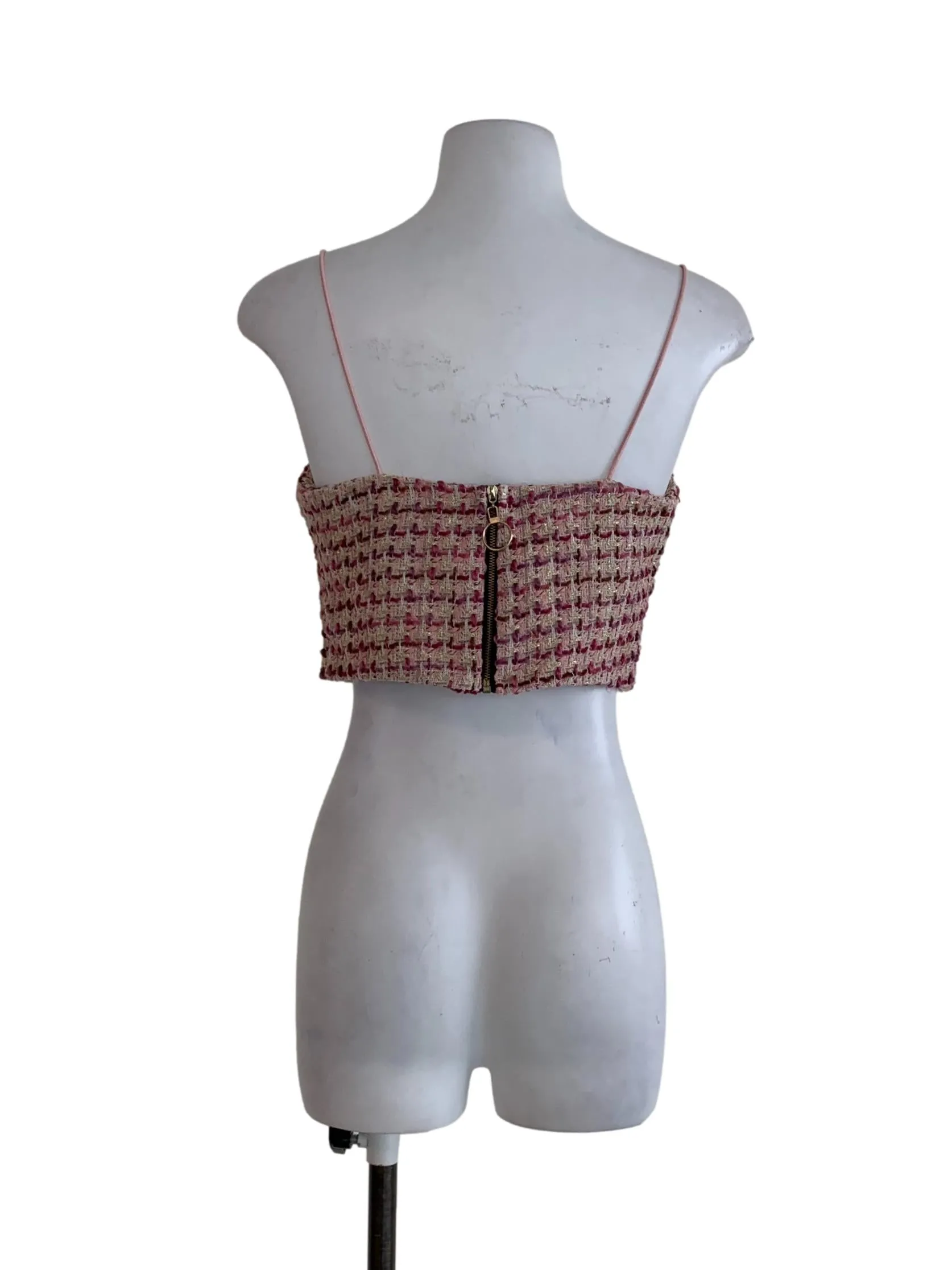Mauve Shepherd'S Check Sleeveless Crop Top