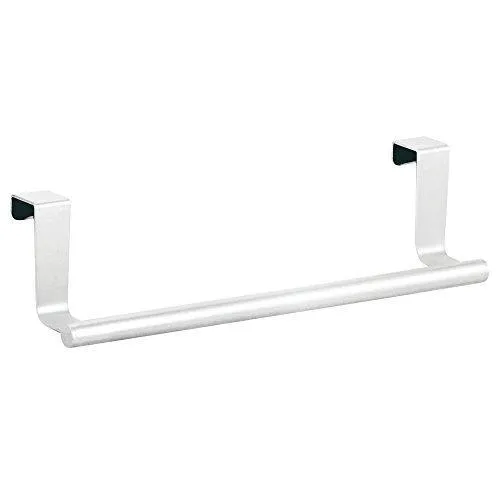 mDesign Decorative Metal Kitchen Over Cabinet Towel Bar - Hang on Inside or Outside of Doors, Storage and Display Rack for Hand, Dish, and Tea Towels - 9" Wide, 2 Pack - Matte White