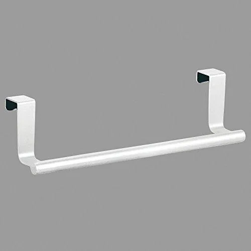 mDesign Decorative Metal Kitchen Over Cabinet Towel Bar - Hang on Inside or Outside of Doors, Storage and Display Rack for Hand, Dish, and Tea Towels - 9" Wide, 2 Pack - Matte White