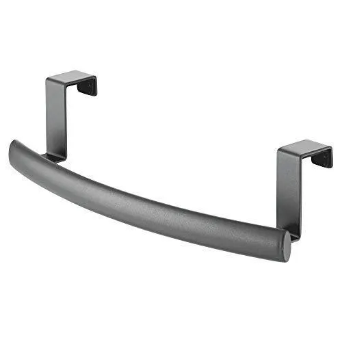 mDesign Modern Metal Kitchen Storage Over Cabinet Curved Towel Bar - Hang on Inside or Outside of Doors, Organize and Hang Hand, Dish, and Tea Towels - 9.7" Wide, 2 Pack - Graphite Gray