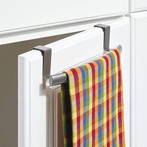 mDesign Modern Metal Kitchen Storage Over Cabinet Curved Towel Bar - Hang on Inside or Outside of Doors, Organize and Hang Hand, Dish, and Tea Towels - 9.7" Wide, 2 Pack - Graphite Gray