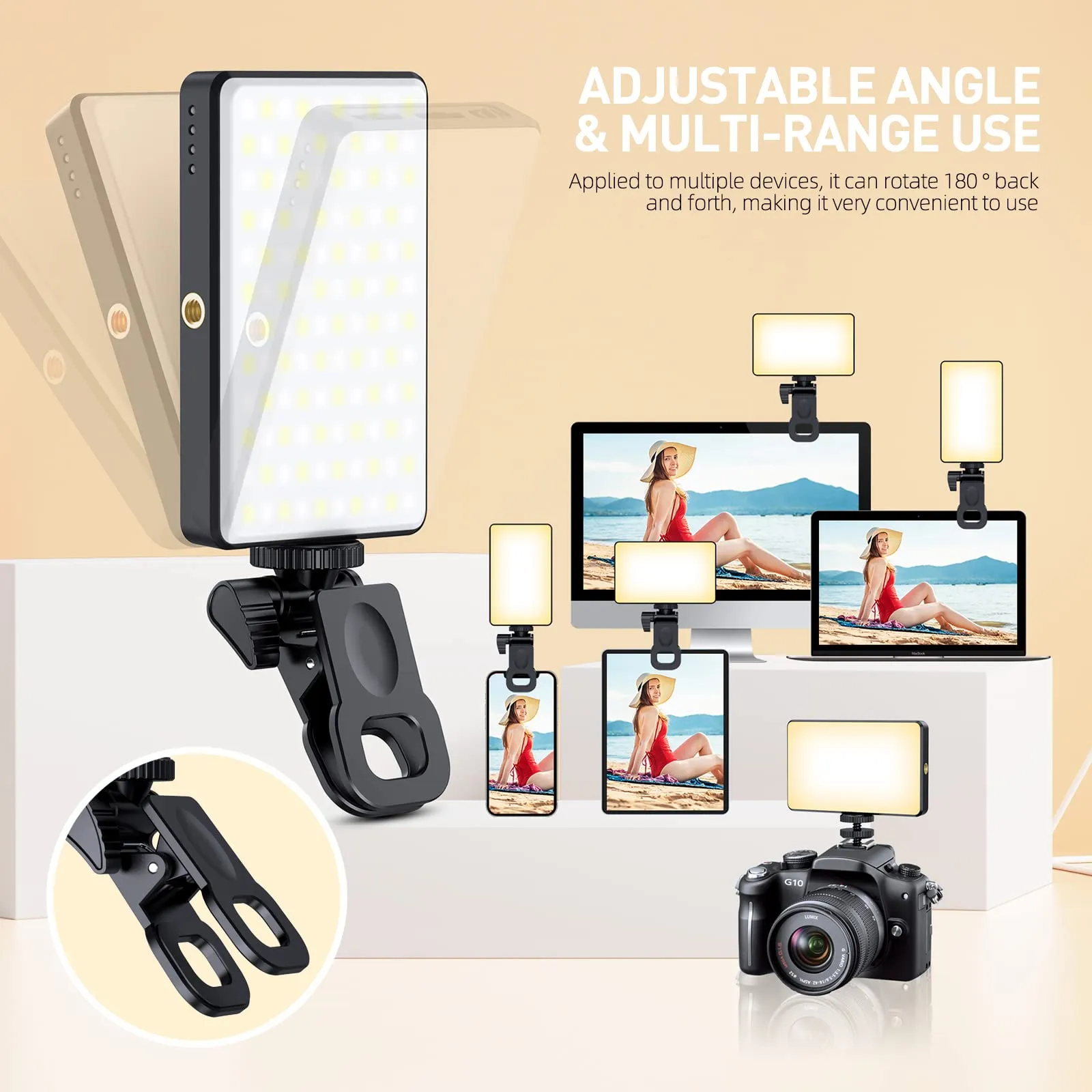 Meixitoy 120 LED Phone Light, Selfie Light, 5000Mah Rechargeable Clip Video Light, Adjusted 3 Light Modes, for Phone, Camera, Laptop, iPad, Light for Phone for Selfie, Video Conference, TikTok, Vlog