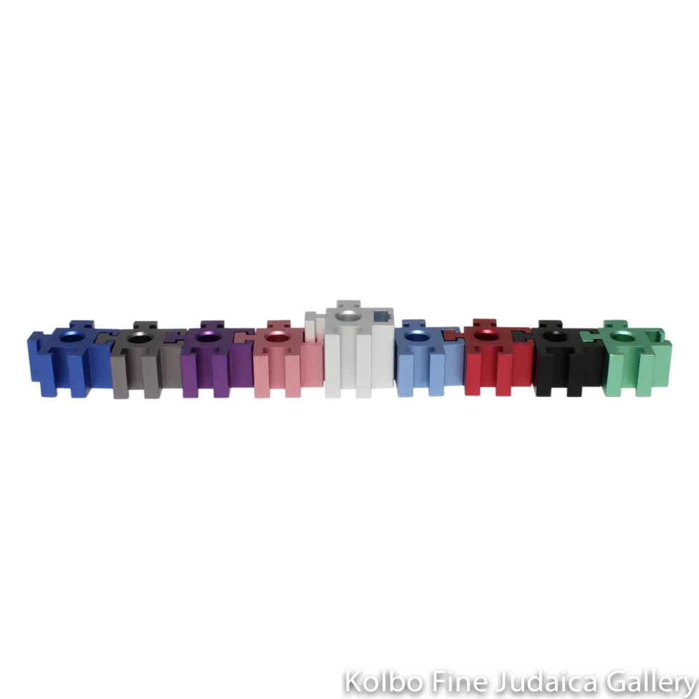 Menorah, Traveling Puzzle Piece, Multicolor Rainbow, Anodized Aluminum