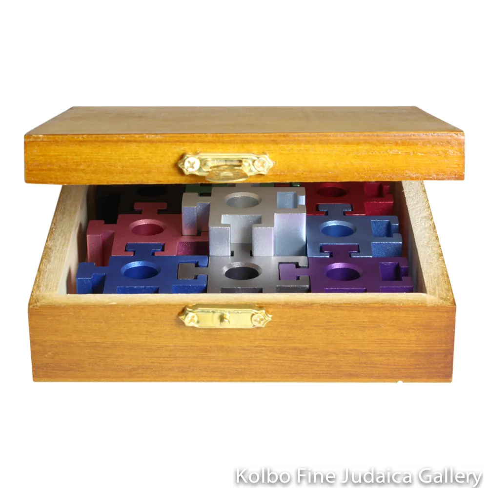 Menorah, Traveling Puzzle Piece, Multicolor Rainbow, Anodized Aluminum