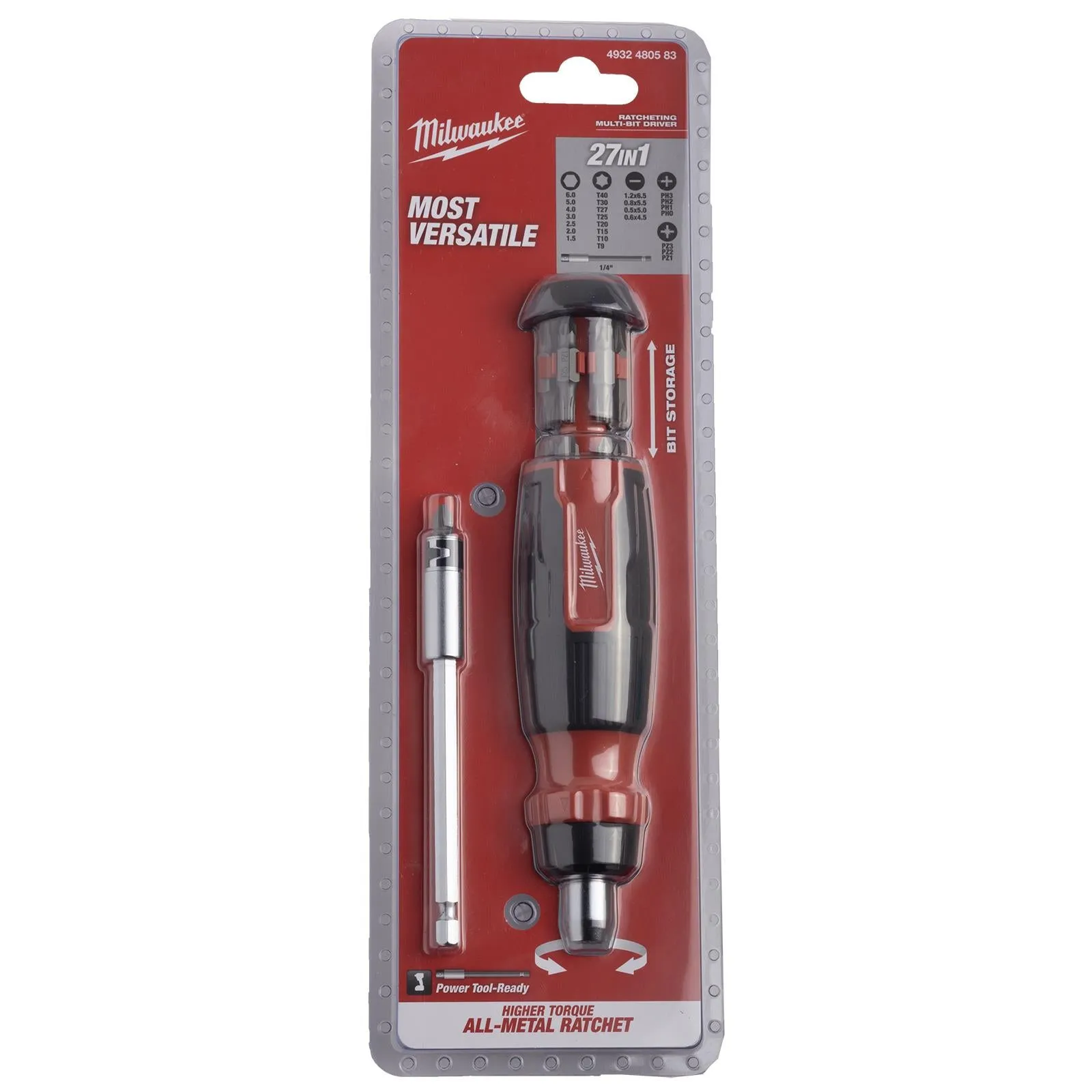 Milwaukee Ratchet Screwdriver Set 27 in 1 Multi Bit Pozi Phillips Torx Slotted Hex