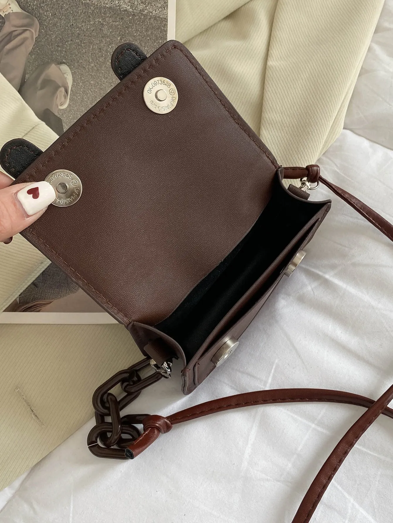 Mini Buckle Detail Stitch Detail Square Bag - Brown- FD ⚡