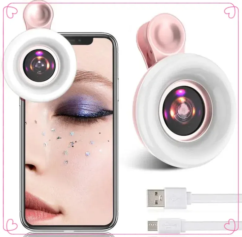 Mobile Lens -15X Macro Lens with LED Ring Flash Light - 2 in 1 HD Camera Lens for Smartphone Selfie Live Lamp Fill Light