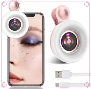 Mobile Lens -15X Macro Lens with LED Ring Flash Light - 2 in 1 HD Camera Lens for Smartphone Selfie Live Lamp Fill Light