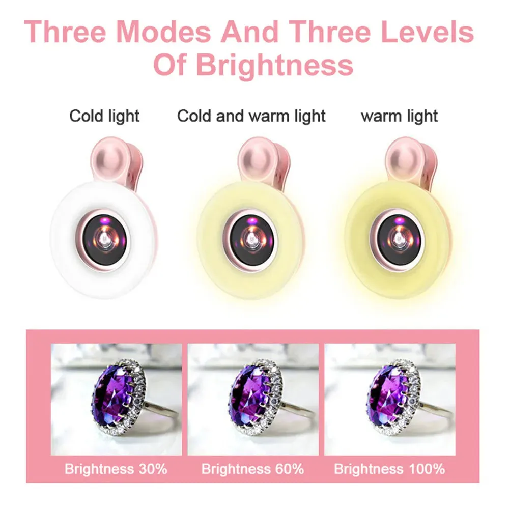 Mobile Lens -15X Macro Lens with LED Ring Flash Light - 2 in 1 HD Camera Lens for Smartphone Selfie Live Lamp Fill Light