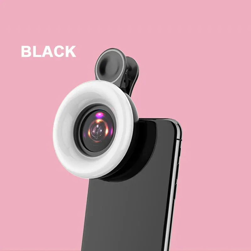 Mobile Lens -15X Macro Lens with LED Ring Flash Light - 2 in 1 HD Camera Lens for Smartphone Selfie Live Lamp Fill Light