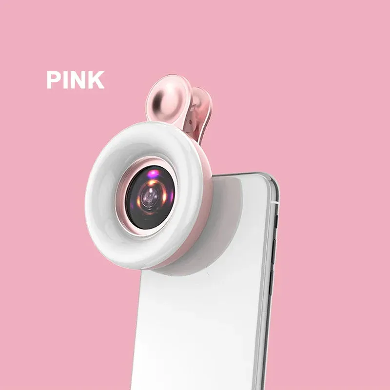 Mobile Lens -15X Macro Lens with LED Ring Flash Light - 2 in 1 HD Camera Lens for Smartphone Selfie Live Lamp Fill Light