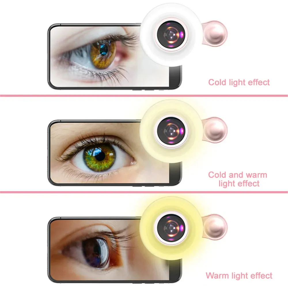 Mobile Lens -15X Macro Lens with LED Ring Flash Light - 2 in 1 HD Camera Lens for Smartphone Selfie Live Lamp Fill Light