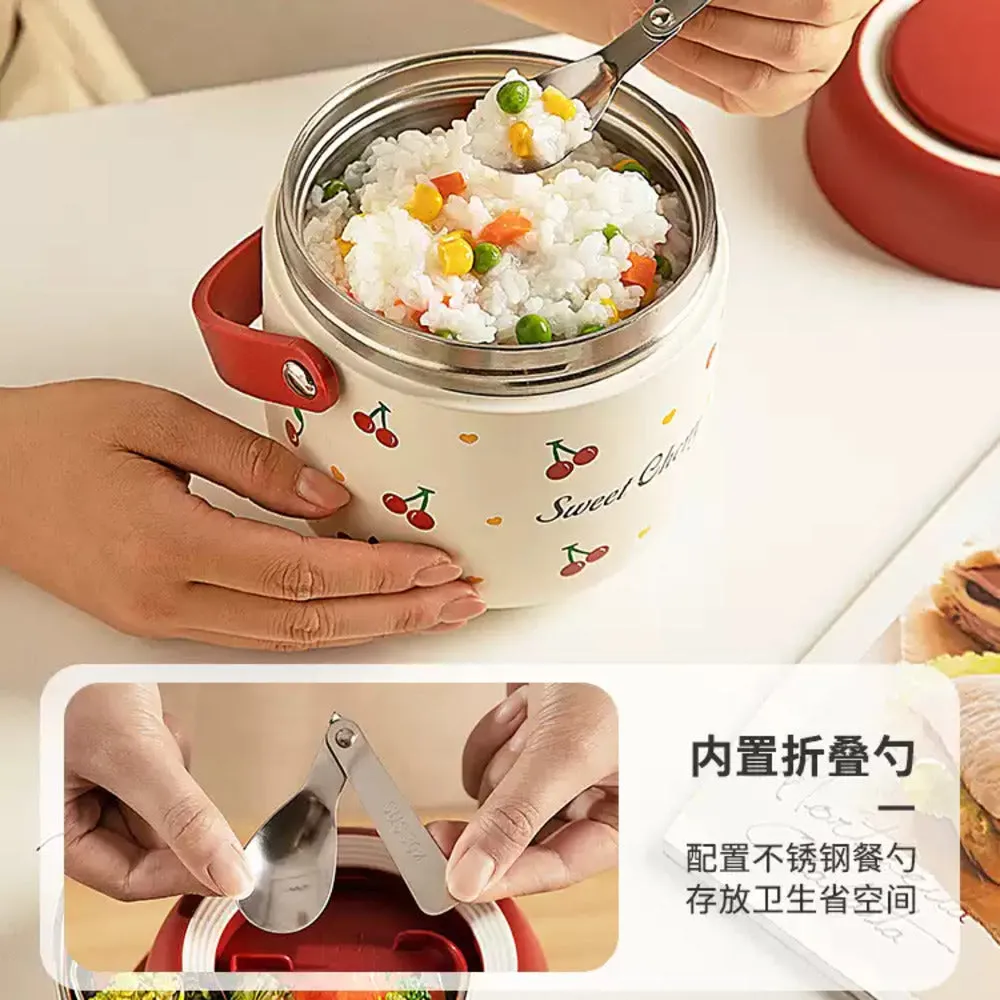 Modern Housewife 304 Stainless Steel Insulated Lunch Box with Cherry Design - 1300ml