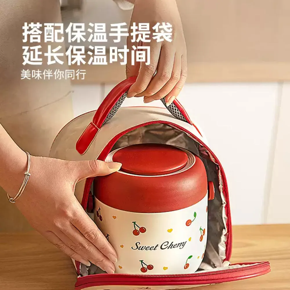Modern Housewife 304 Stainless Steel Insulated Lunch Box with Cherry Design - 1300ml