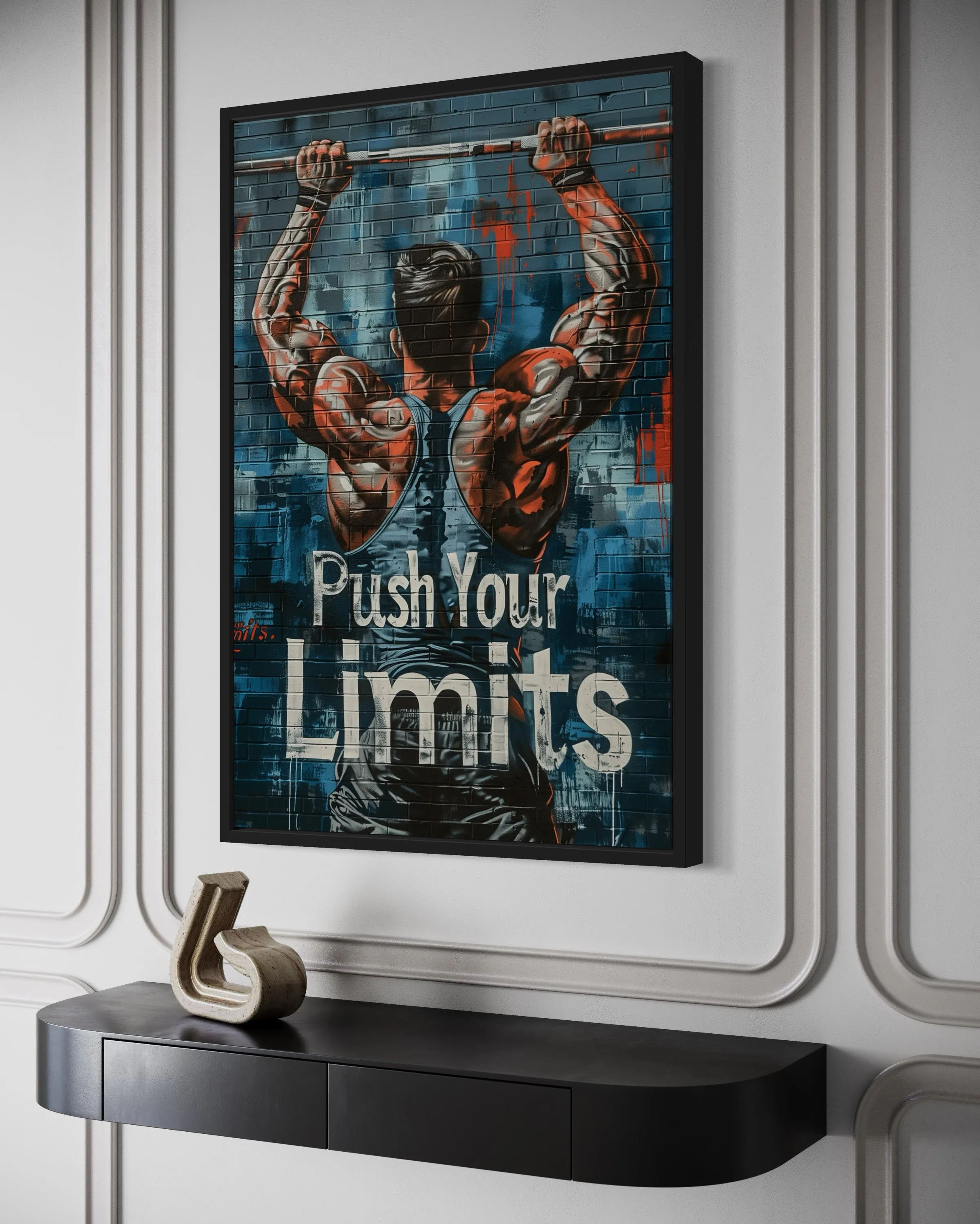 Muscular Man Pushing Limits Fitness Motivation Gym Wall Art
