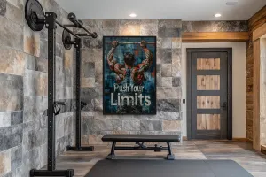 Muscular Man Pushing Limits Fitness Motivation Gym Wall Art