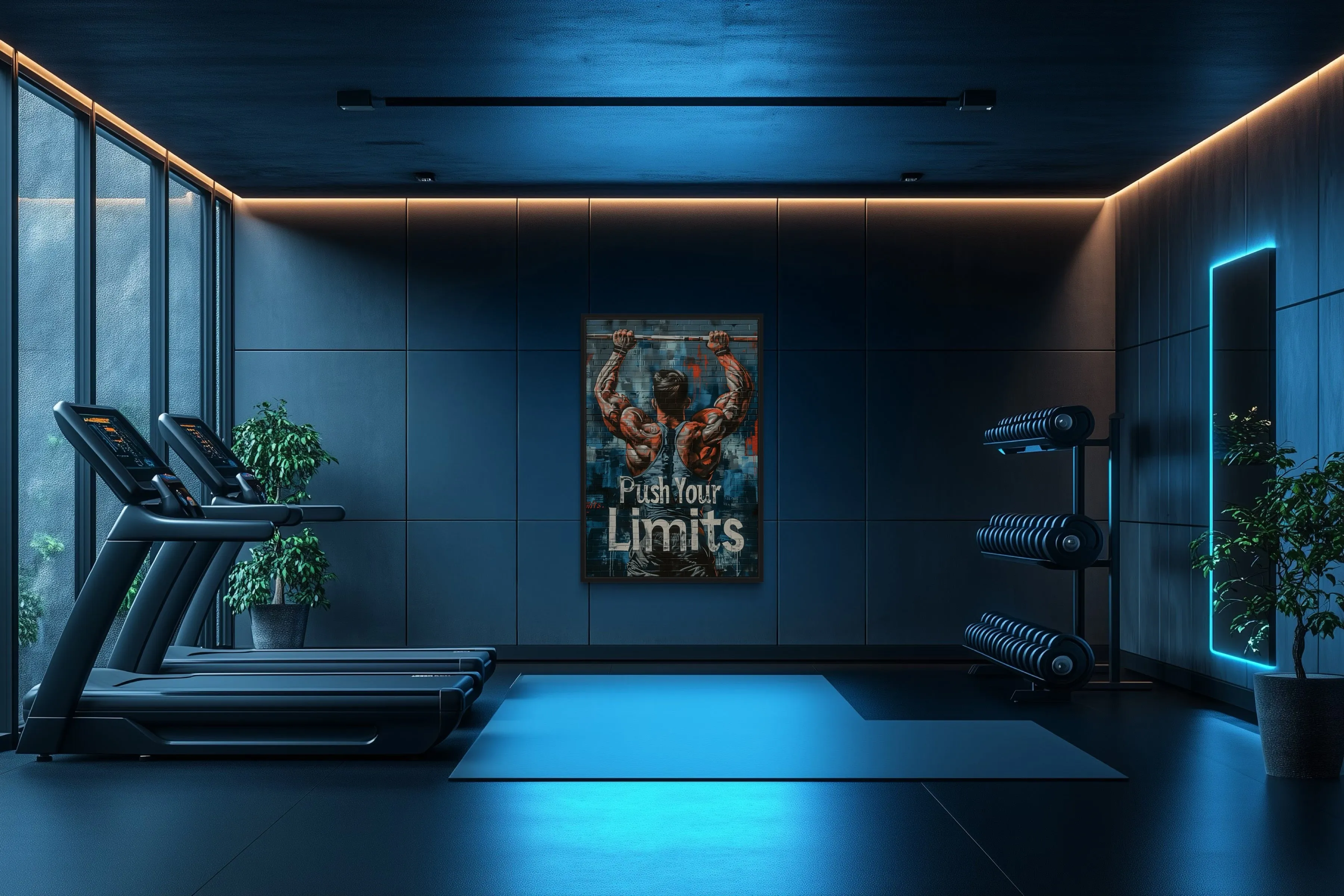 Muscular Man Pushing Limits Fitness Motivation Gym Wall Art
