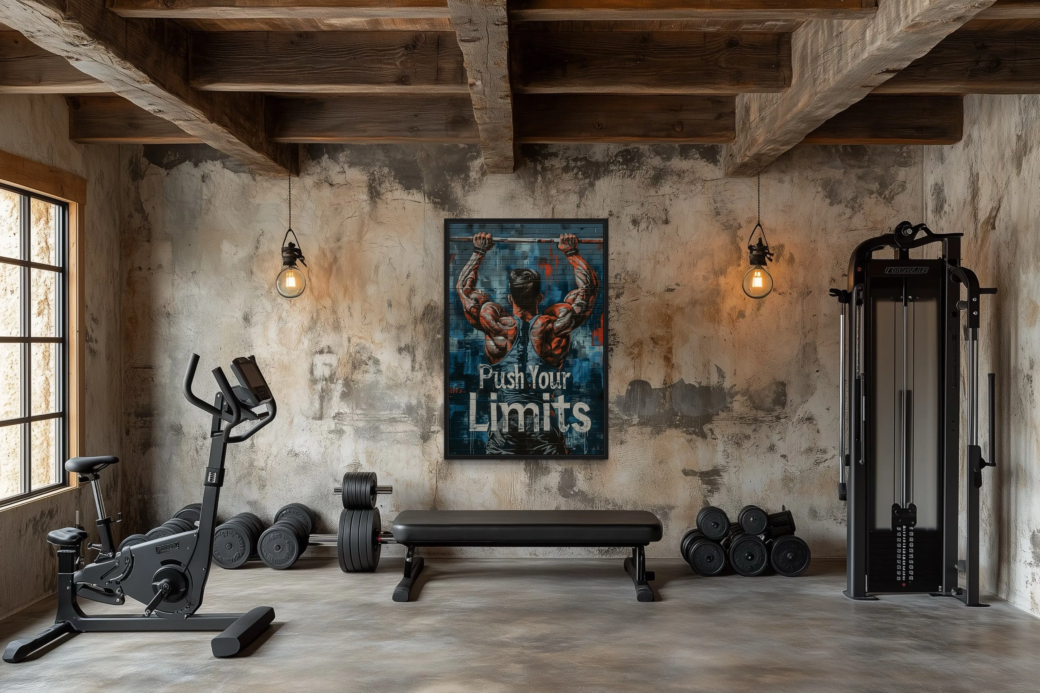 Muscular Man Pushing Limits Fitness Motivation Gym Wall Art