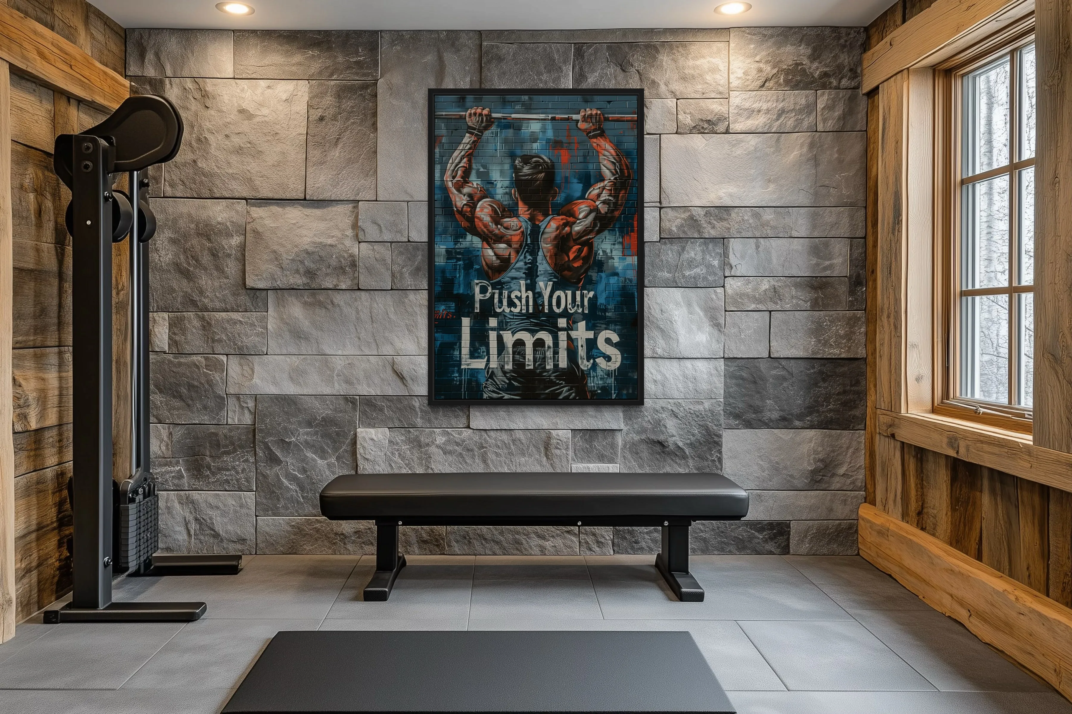 Muscular Man Pushing Limits Fitness Motivation Gym Wall Art