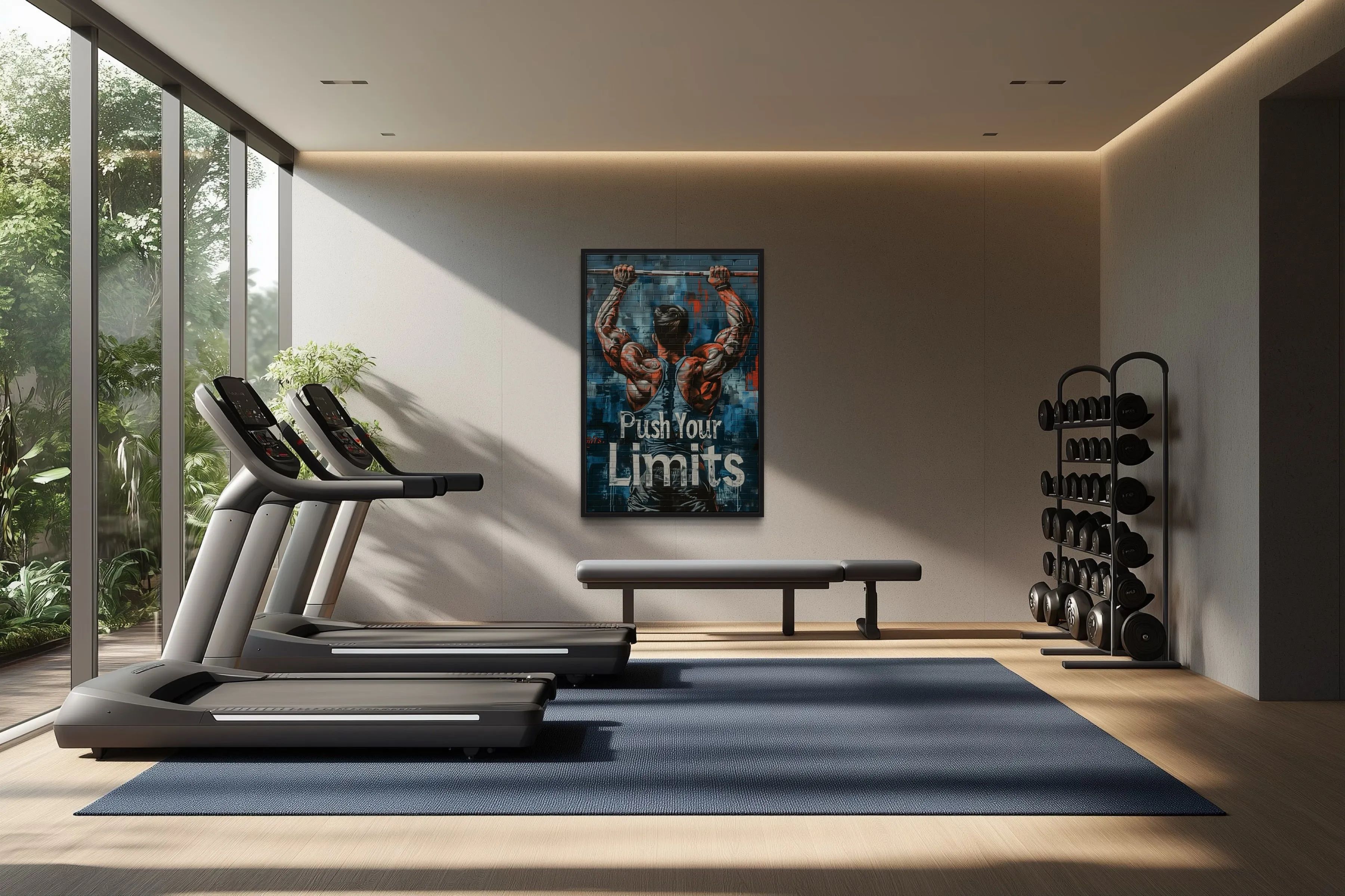 Muscular Man Pushing Limits Fitness Motivation Gym Wall Art