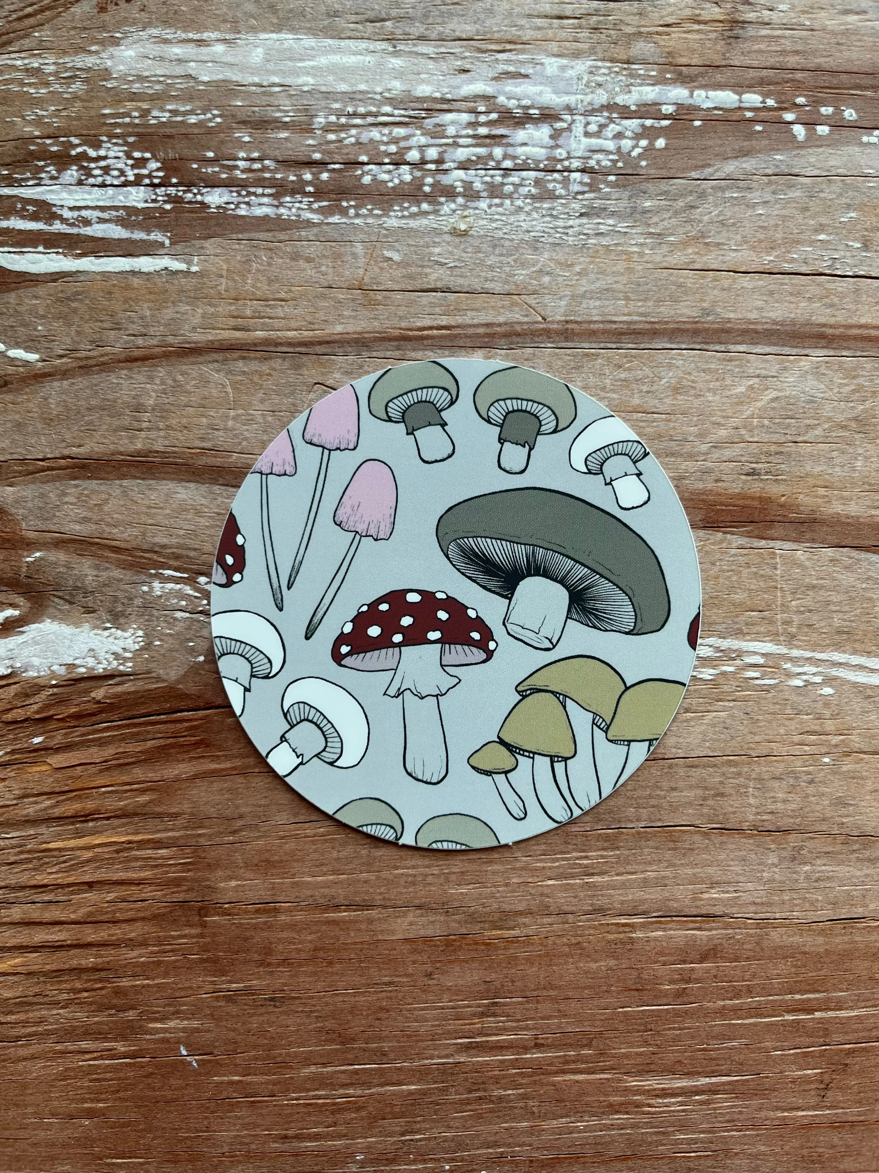 Mushroom Art Sticker, Round Vinyl Sticker, FREE SHIPPING