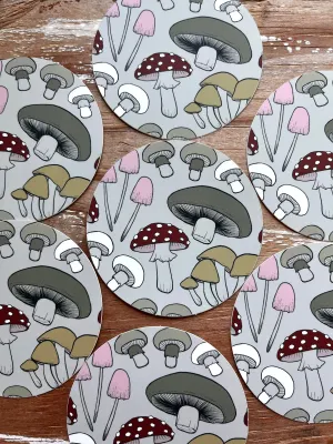 Mushroom Art Sticker, Round Vinyl Sticker, FREE SHIPPING