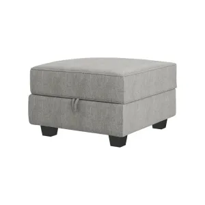 New 25.6" Wide Square Standard Ottoman with Storage in Grey, we have 2 matching storage chairs on auction right now with same fabric, same colour! Retails $265 