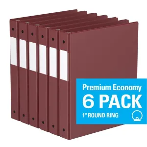 NEW IN BOX! BINDER ESSENTIALS 6 PACK 1" ROUND RING BURGUNDY!