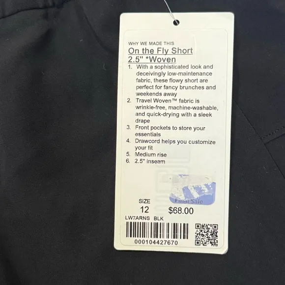 NWT Lululemon On The Fly Short Woven 2.5” in Black Sz 12