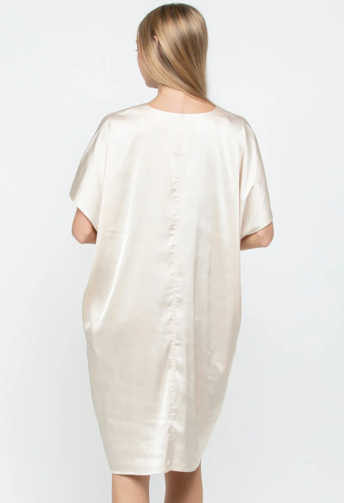 Olivia Satin Dress with Rhinestones & Pockets