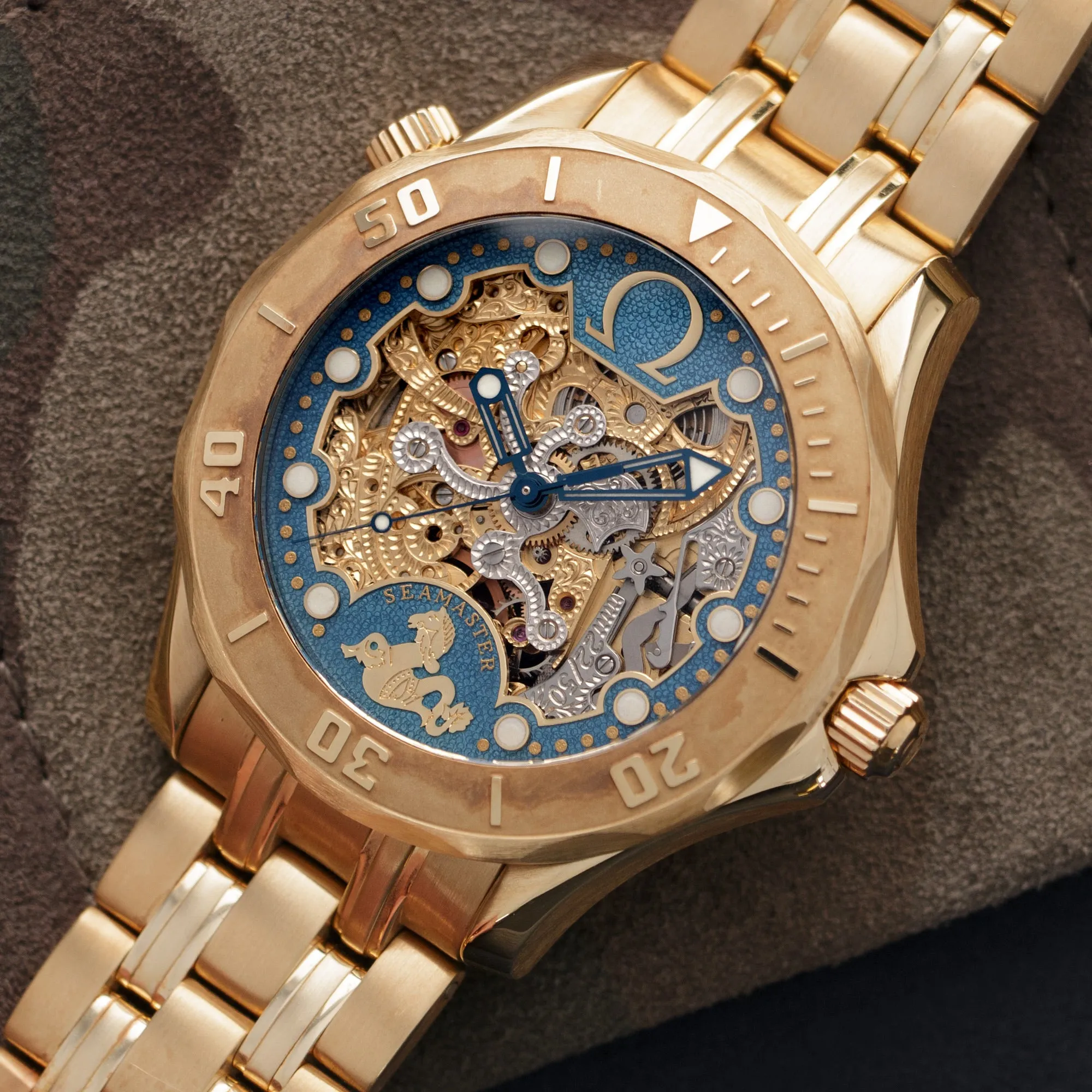 Omega Yellow Gold Seamaster Skeleton 50th Anniversary Watch