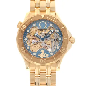 Omega Yellow Gold Seamaster Skeleton 50th Anniversary Watch