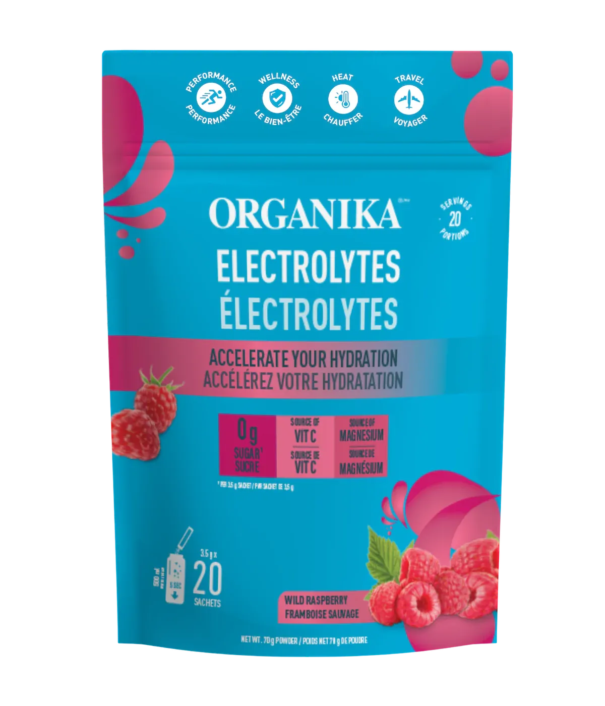 Organika Electrolytes 3.5 g - Wild Raspberry (20 Sachets)