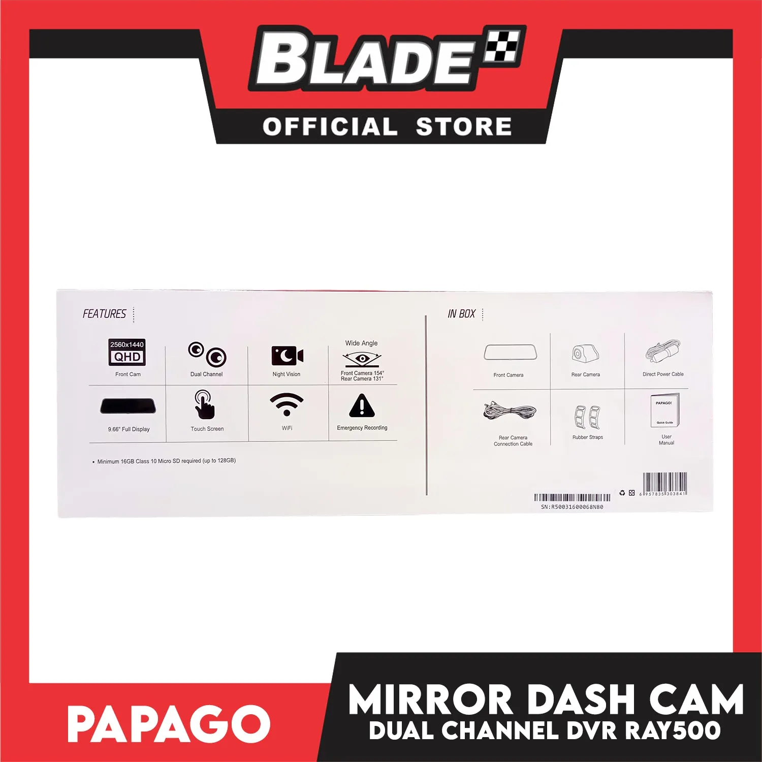 Papago Ray 500 Dual Channel Mirror Dash Cam