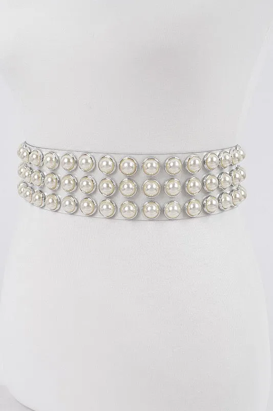Pearl Studded Plus Size Clear Waist Beltc