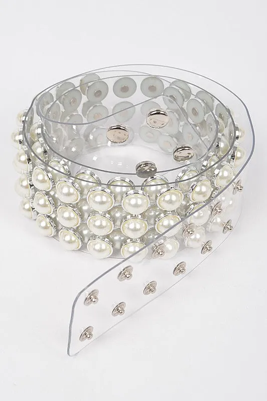 Pearl Studded Plus Size Clear Waist Beltc