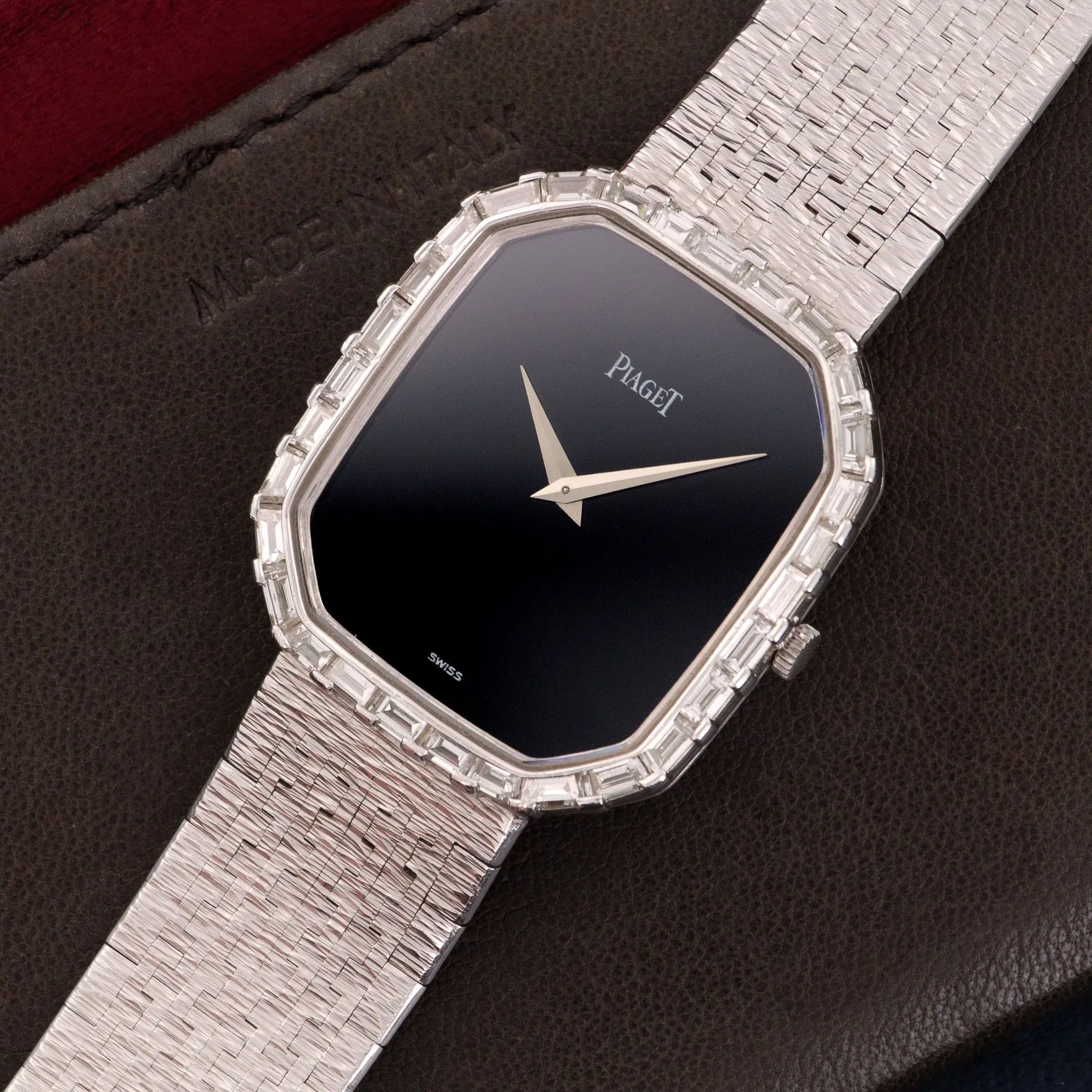 Piaget White Gold Onyx & Baguette Diamond Watch
