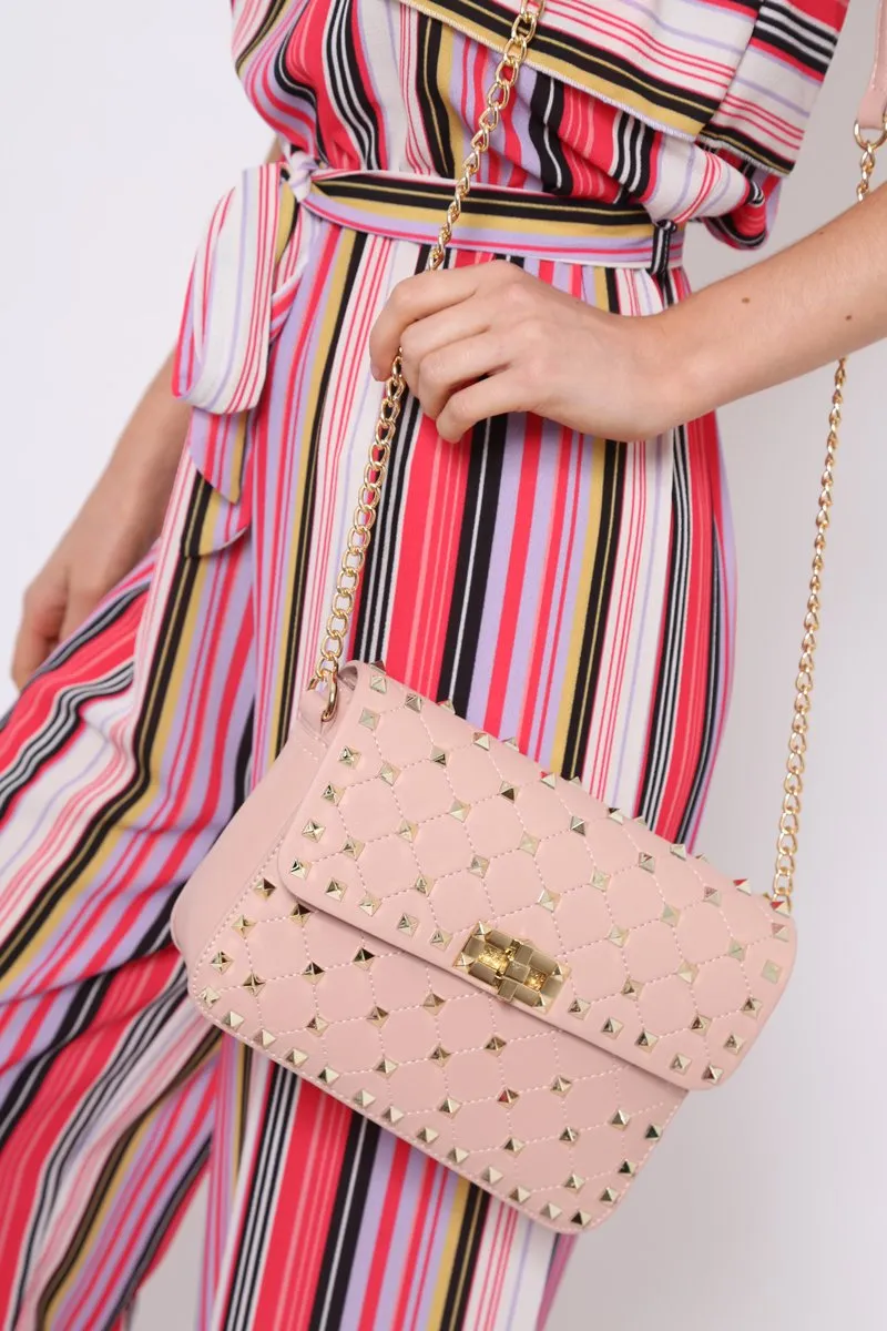 Pink Studded Cross Body Bag - Cherry
