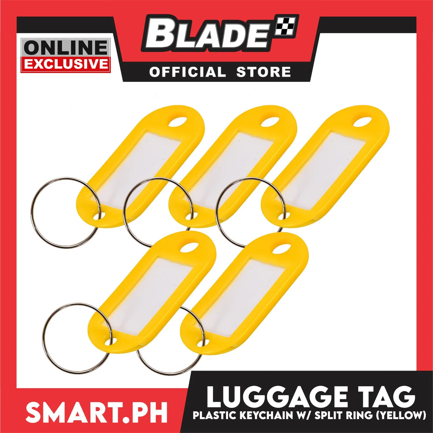 Plastic Keychain Luggage Tag Name Holder (Yellow) with Split Ring