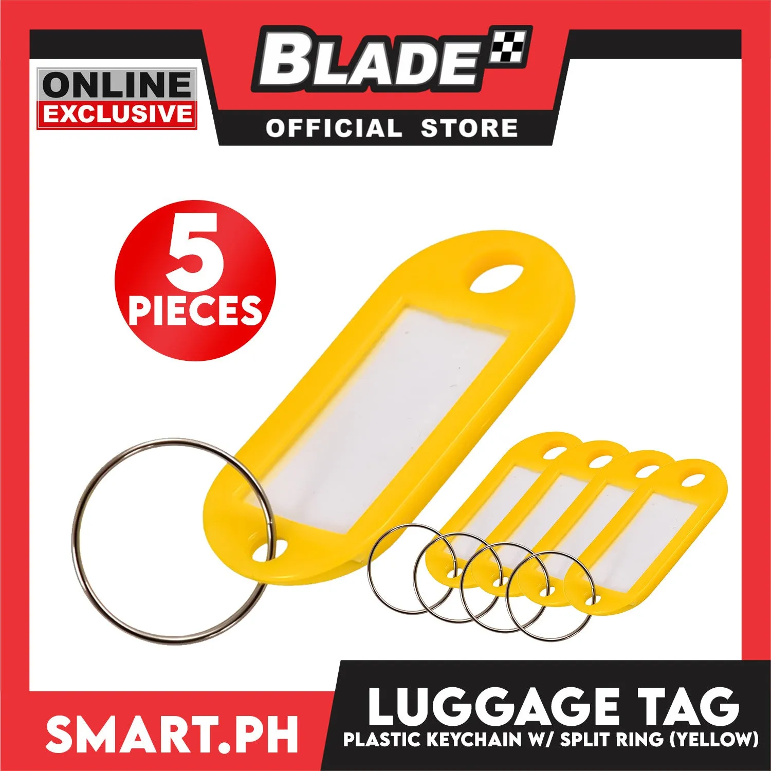 Plastic Keychain Luggage Tag Name Holder (Yellow) with Split Ring