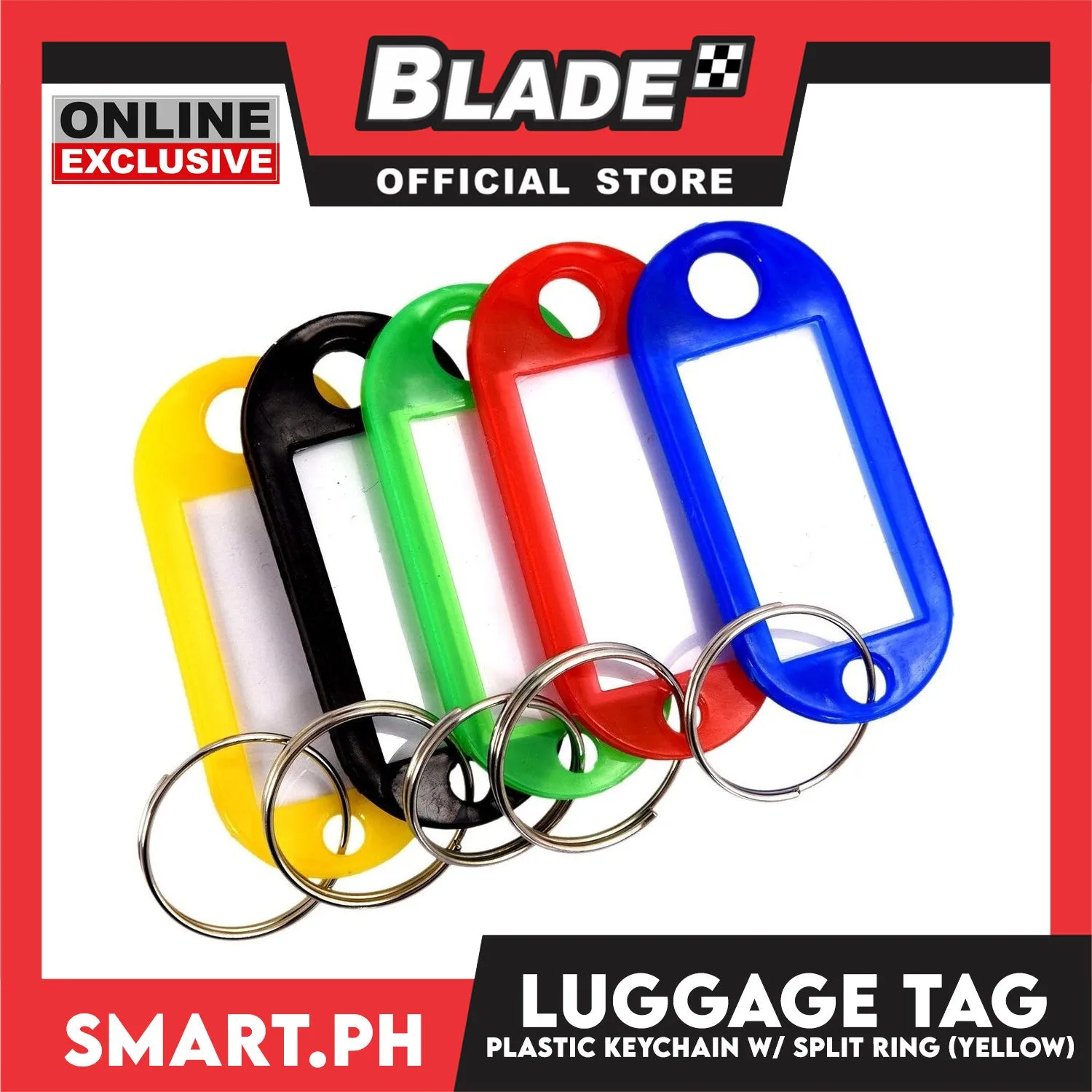Plastic Keychain Luggage Tag Name Holder (Yellow) with Split Ring