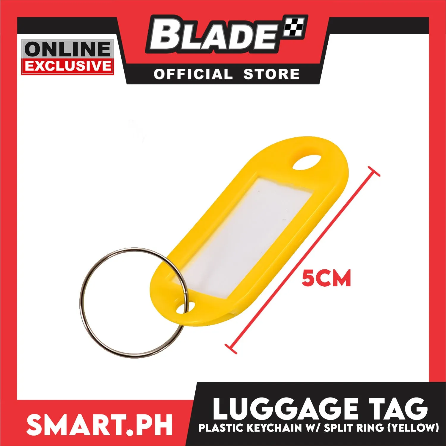 Plastic Keychain Luggage Tag Name Holder (Yellow) with Split Ring