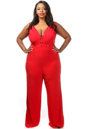 Plus Size Studded Wide Leg Jumpsuit