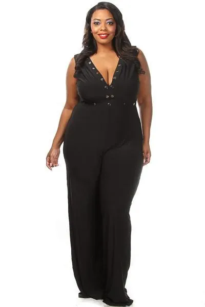 Plus Size Studded Wide Leg Jumpsuit