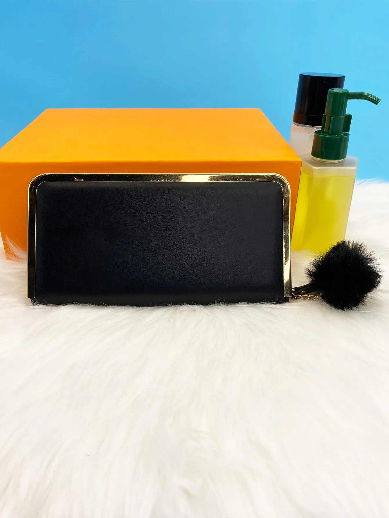 Pom Pom Decor Long Wallet - Black - FD ⚡