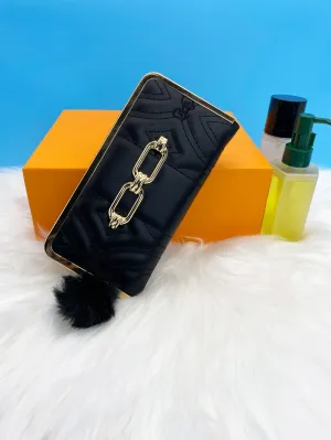Pom Pom Decor Long Wallet - Black - FD ⚡