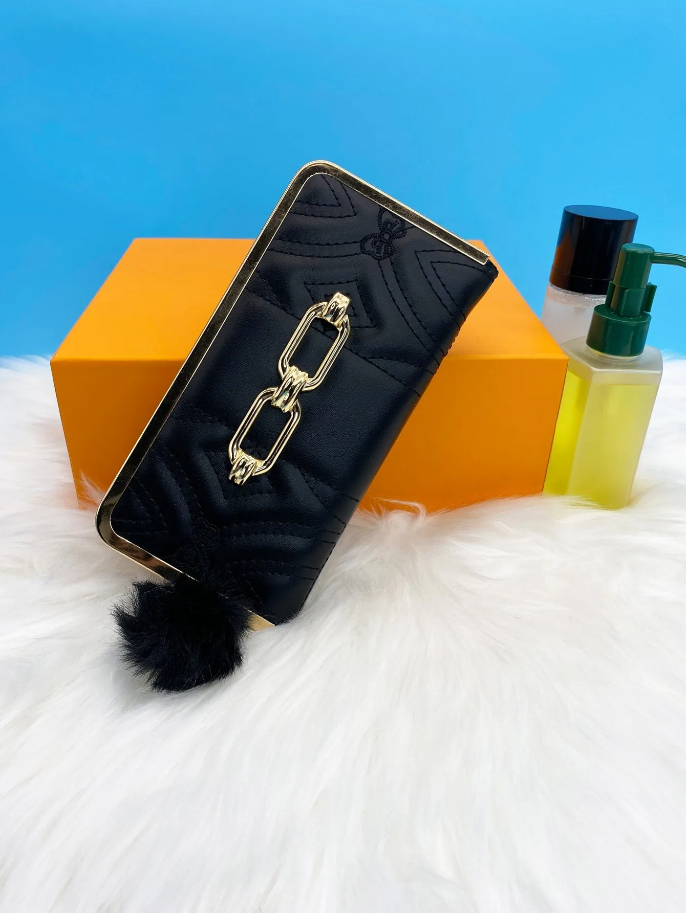 Pom Pom Decor Long Wallet - Black - FD ⚡